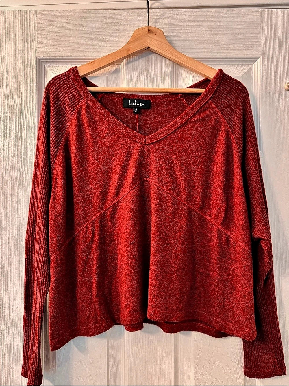 luluvs Red V-Neck Sweater Size Small Like New